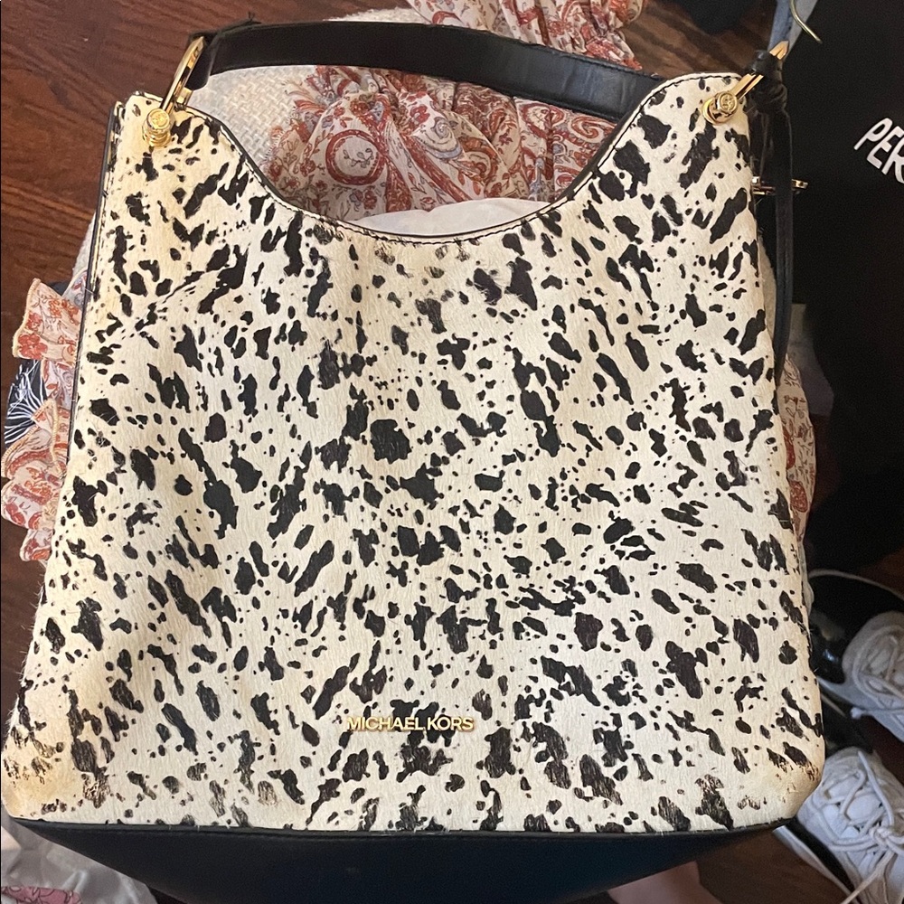 Michael Kors Black and White Hobo Bag
